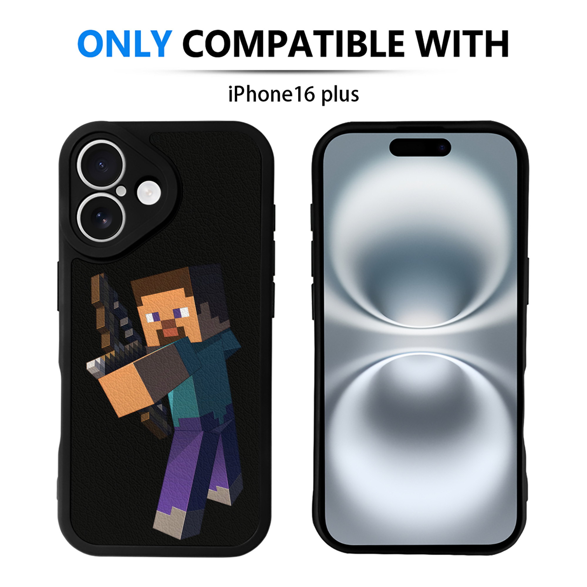 （画像用） マインクラフト ブロックの世界 Minecraft MC Block world 【iPhone 16シリーズ対応】シリコンスマホケース（レザー調） 材質：シリコン